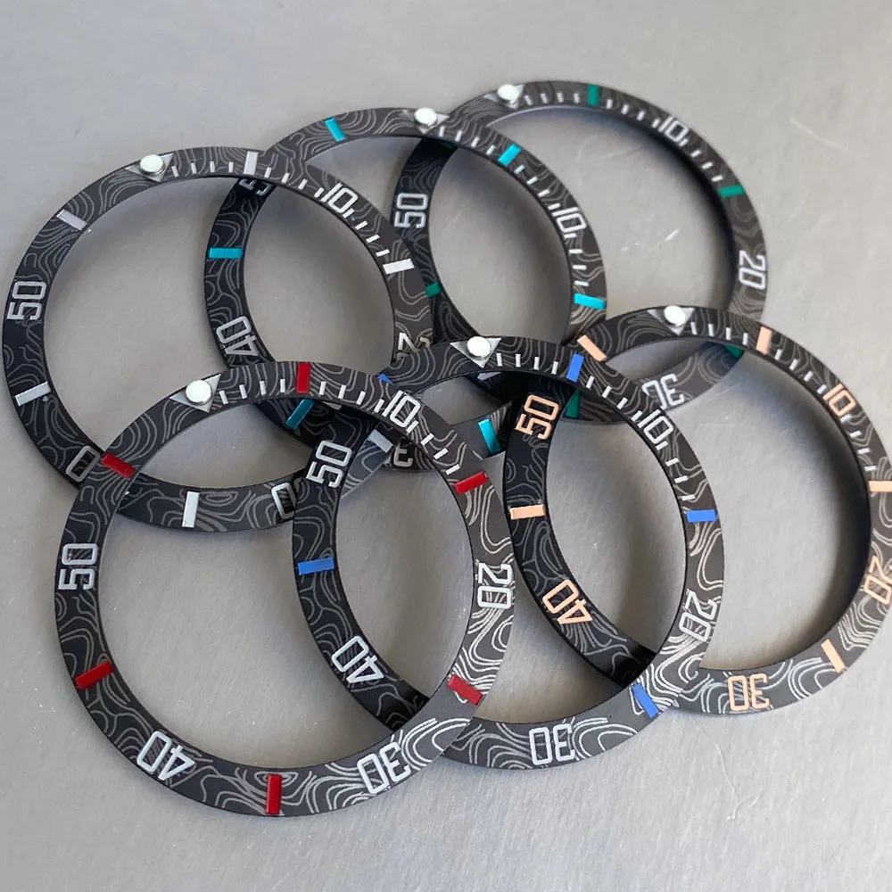 Bezel Insert Keramik Serat Karbon 38mm Desain NH35 untuk Modifikasi Jam Seiko, Manik-manik Bercahaya Hijau, Kompatibel dengan Casing Jam NH35 SUB