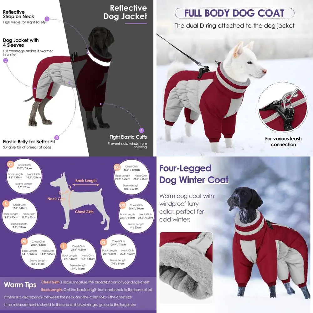 

Теплый флисовый комбинезон для собак с интегрированной шлейкой, светоотражающий зимний костюм для крупных собак с защитой лап, подходит для французских бульдогов, размеры