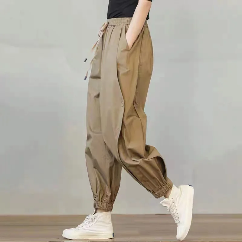 Japanese Style Women's Linen Workwear Harem Pants Loose Casual Cuffed Lantern Pants High Waist Cotton Thin Summer Nine-Piece ...