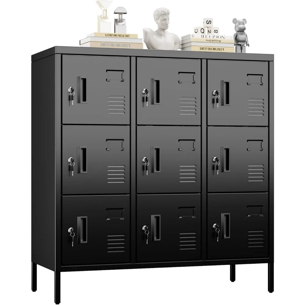 

9 Doors Metal Lockers with Lock and Keys for School Office Home Storage,Assembly Required,Black