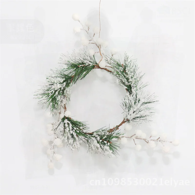 

Snow White Pine Needle Fruit Candle Ring Christmas Garland Nordic Style Window Decoration Red/White Berry String Alluring