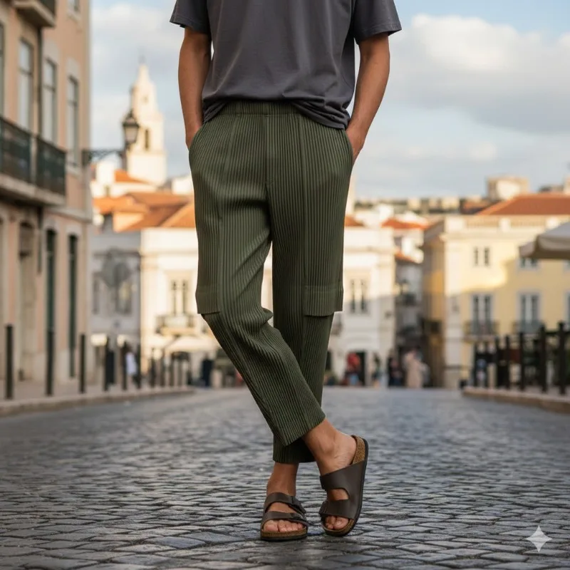 

Miyake плиссированные рабочие брюки Plisse 2026, весенние новые брюки со складками, мужские свободные брюки больших размеров с девятью складками, мужские персонализированные повседневные брюки