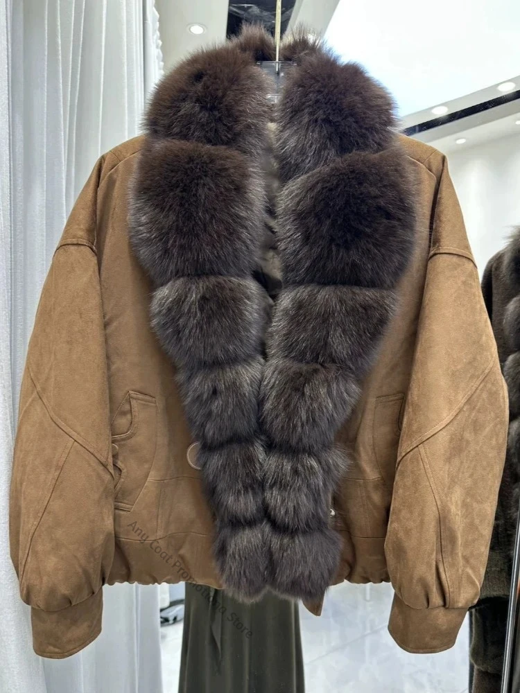 Retro Style Women Winter Outerwear Thick Cozy Down Jacket with Real Fox Fur Collar Windproof Casual Daily Cold Weather Coat