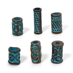 50pcs Vintage Beads Antique Copper Blue Cylinder Spiral  Based Alloy Patina Spacer Beads For DIY Jewelry Making Accessories