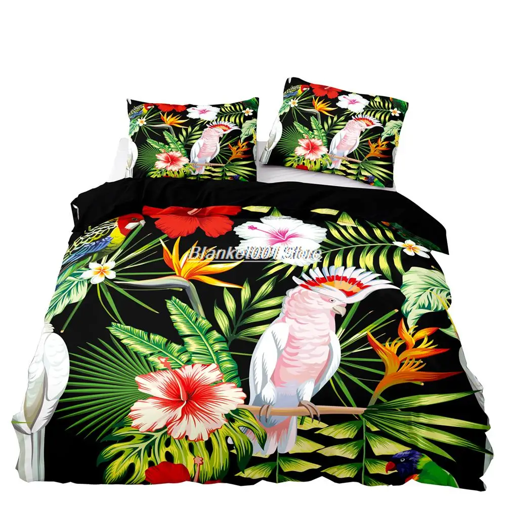 Orange Petal Print Bedding Set Brown Branches Duvet Cover Set Red Buds Bedclothes 2/3pcs Black Pastoral Style Double Queen Size