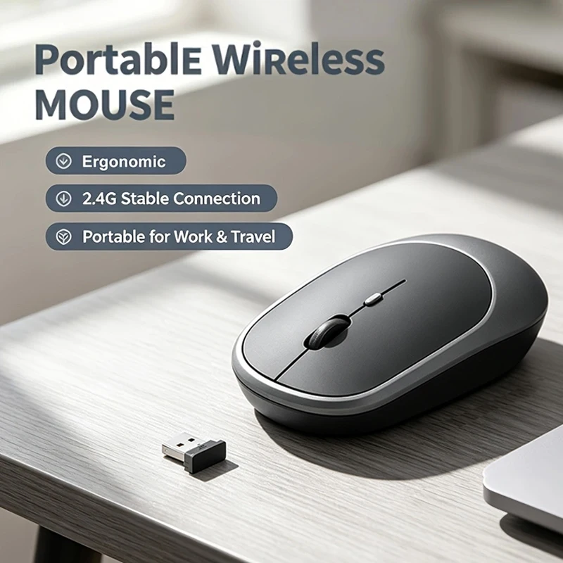 2.4G Wireless Ergonomic Mouse, Portable Optical Mouse with 3 Adjustable DPI, Compatible with Desktop Laptop, Windows/Mac/Chrome