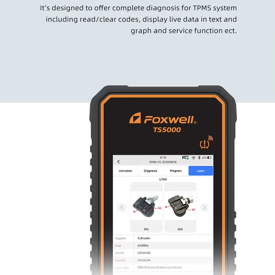 أداة برمجة A + Foxwell TS5000 TPMS ماسح ضوئي تشخيصي يدعم ABS / BRT / DPF / حاقن / إعادة ضبط الزيت / برنامج أجهزة استشعار T20