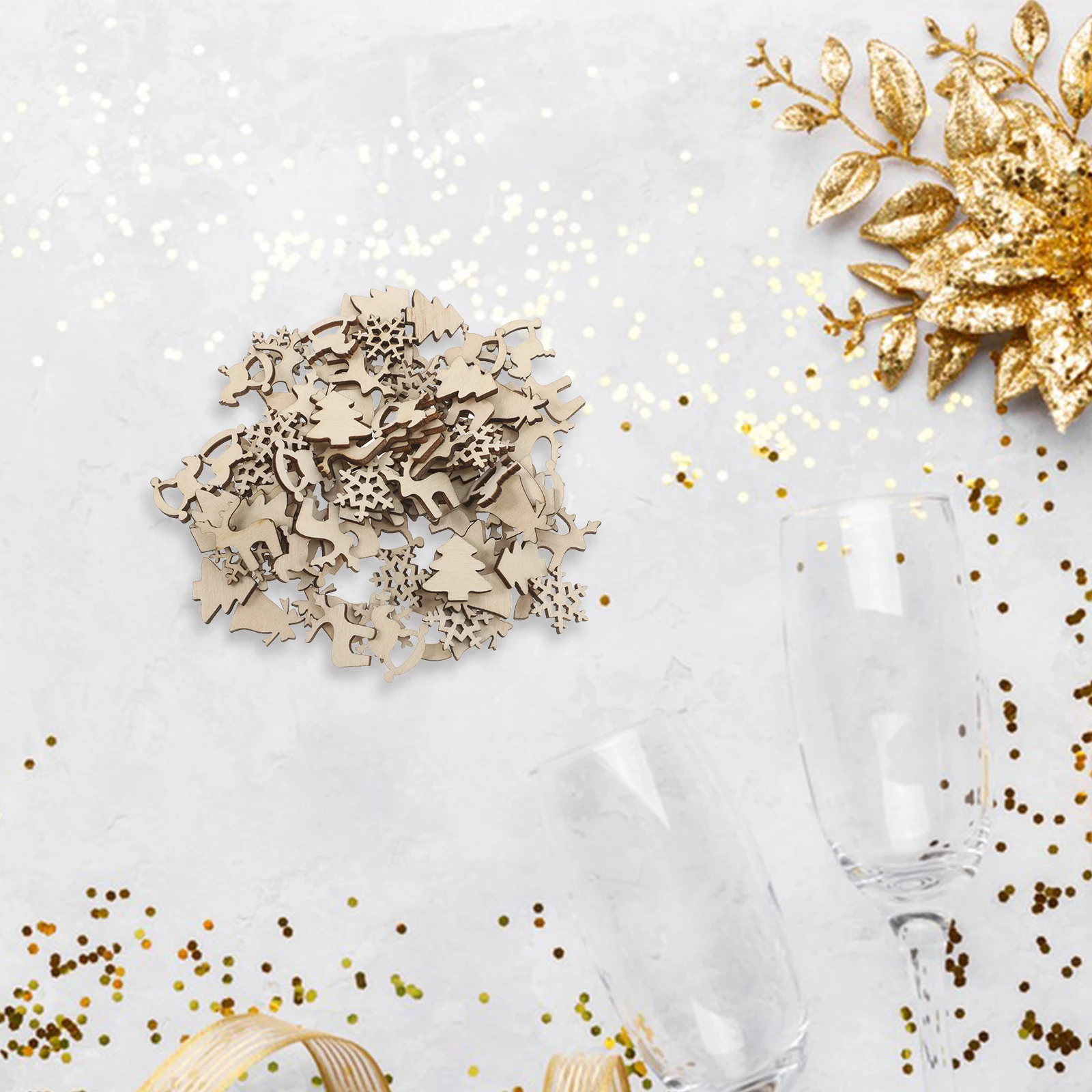 

100 pcs Wooden Laser Ornaments Khaki Christmas Tree Decorations Diy Crafts Multipurpose Handicraft Sewing Tools Accessories