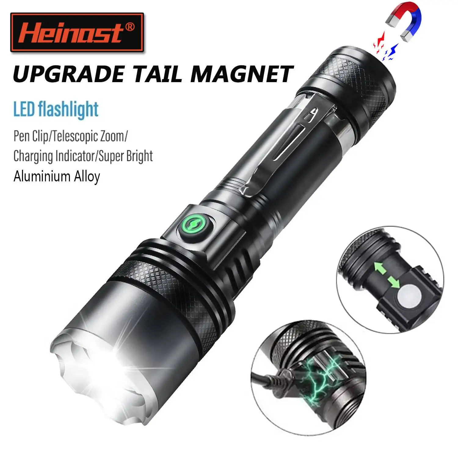 Heinast Tactical Flashlight Telescopic Zoom 3000LM LED Flashlight Waterproof Handheld Flash Working Emergency Camping Lantern