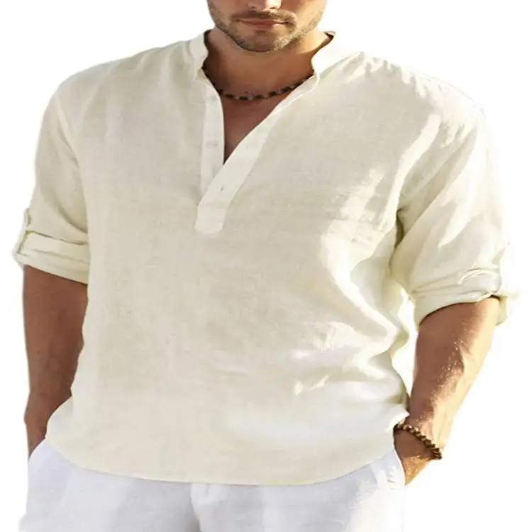 

Men's Trendy Stand up Collar Cotton Linen Shirt Casual Style Long Sleeve Casual Fashion Comfortable Breathable Summer Shirt