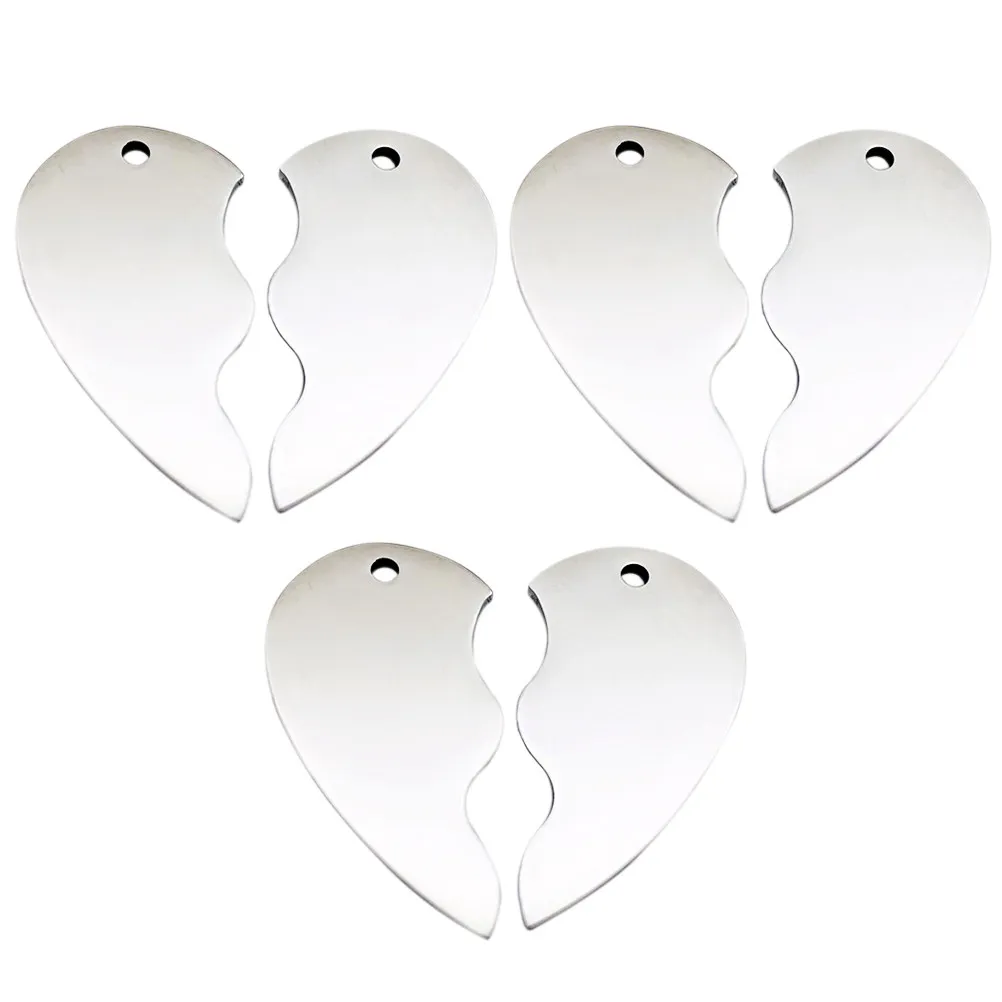 3 pares de colgantes para llavero, dijes en forma de medio corazón en blanco, accesorios DIY para amantes, suministros de manualidades para parejas, regalos de San Valentín, collar DIY