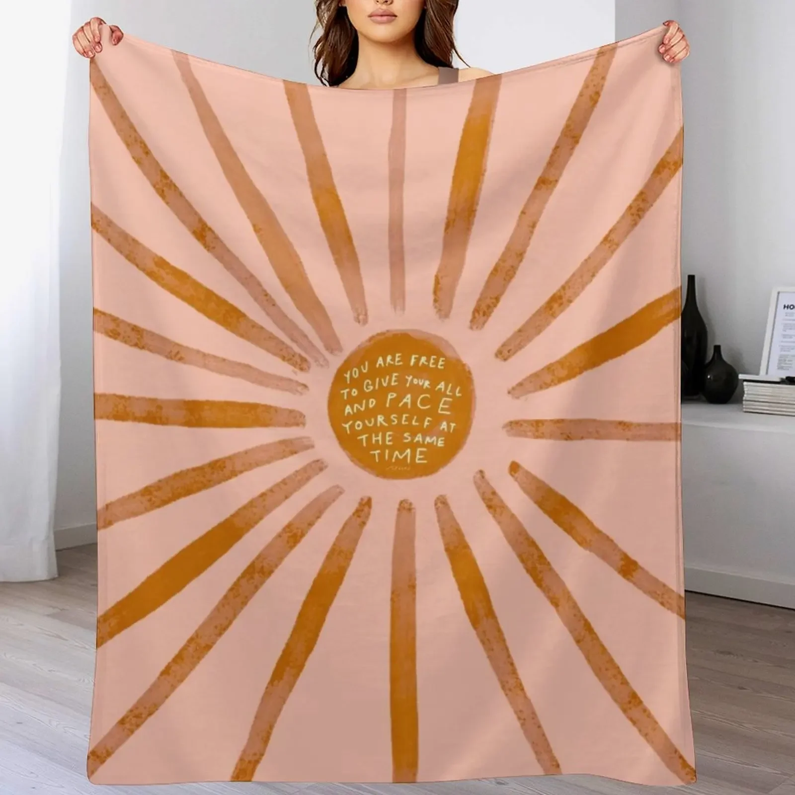 You are free to give your all and pace yourself at the same time - inspirational quote and golden sun Throw Blanket