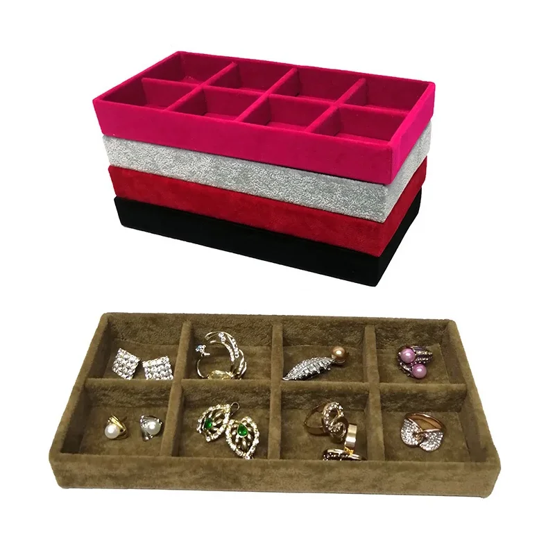 Velvet Jewelry Tray Ring Earrings Cufflinks Storage Box Necklace Pendant Organizer Jewelry Partition Pallet Multi-color 22*11cm