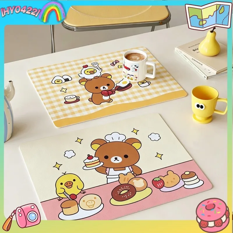 

Cute Cartoon Bear Diatomite Absorbent Quick Dry Waterproof Kitchen Draining Placemat Countertop Drying Mat For Home Use