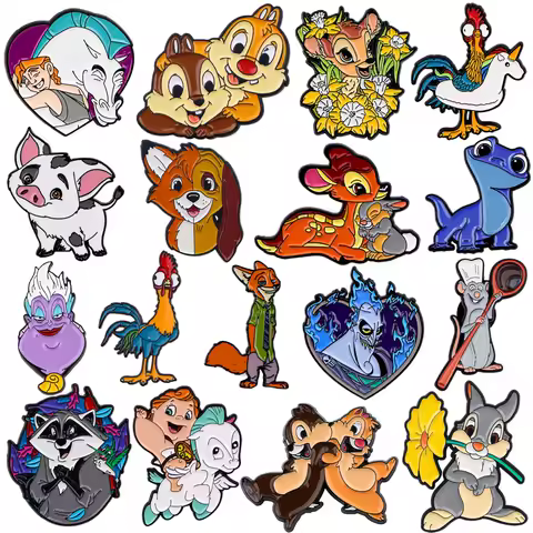 Funny Villain Enamel Pins Cartoon Women's Brooches Squirrel Lapel Pins Raccoon Badge Costume Accessories Animal Jewelry Gifts