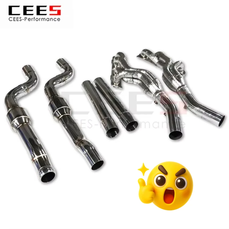 CEES Catless High-Flow Stainless Steel Exhaust Headers & Downpipe for Mercedes-Benz C63 AMG W204 2007-2014