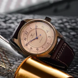 39MM Vintage CuSn8 Real Bronze Vintage Pilot Wristwatch poker blue hands NH35AA PT5000 Dive Mechanical Watch Men 20bar