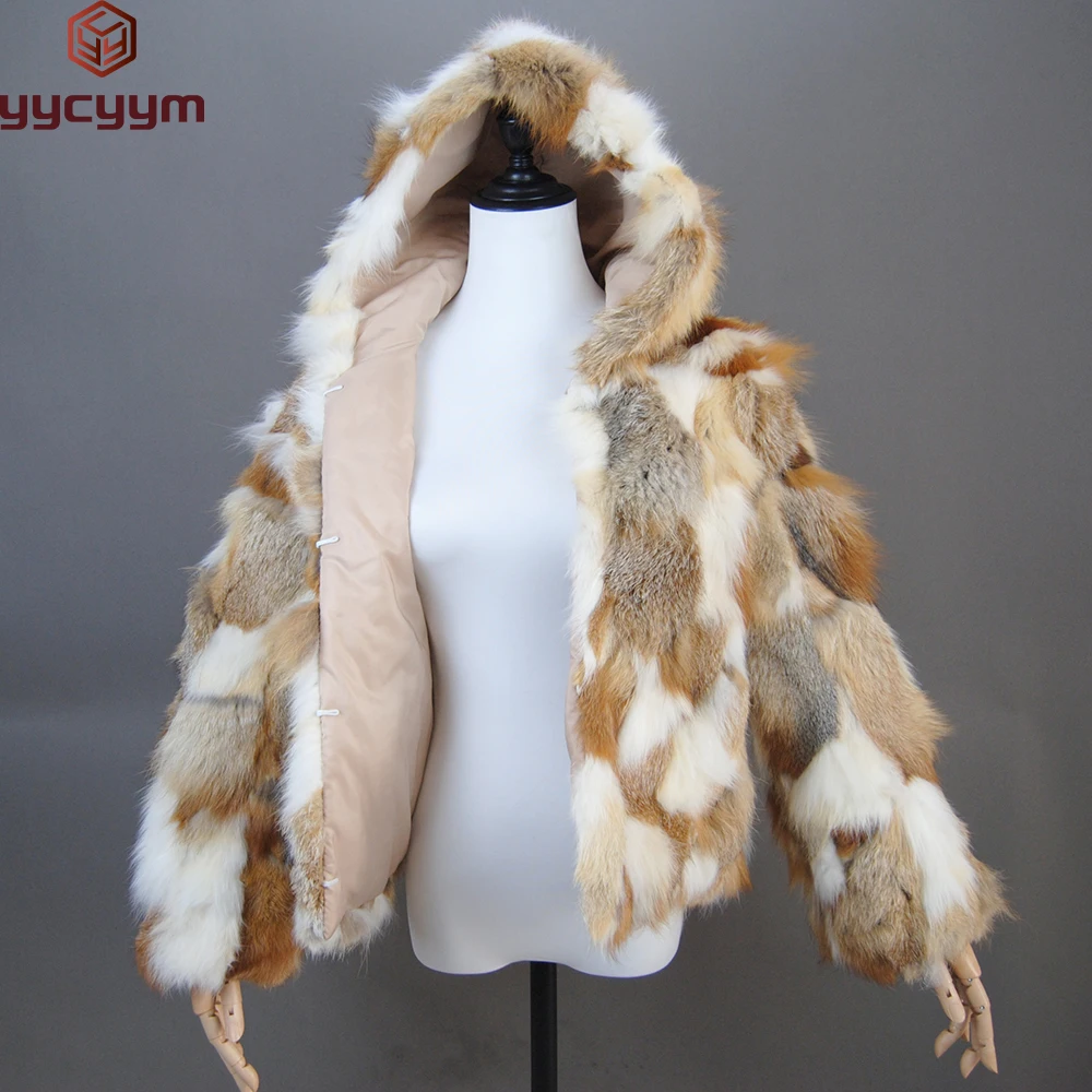 Fashion Natural Fox Fur Coat Sleeve Fur Real Fox Fur Natural Raccoon Winter Women Fur Coat High Quality Silver Fox Fed Fox Fur