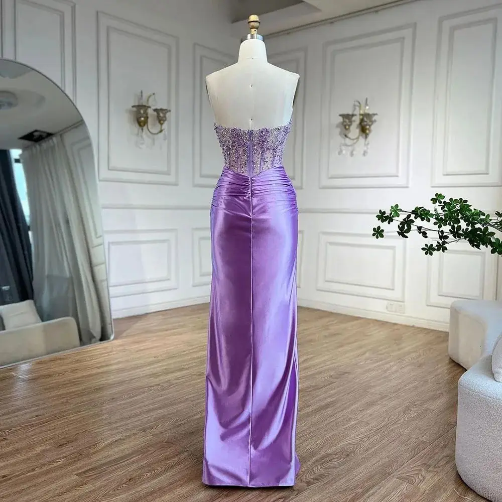 Luxury Dubai Lilac Splitstrapless Mermaid Beaded Arabic Evening Dresses Gowns for Women Wedding Party 2024 vestidos de fiesta