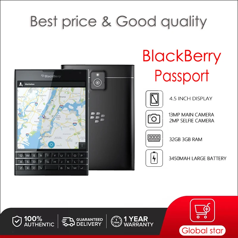 Blackberry Passport-Téléphone portable débloqué, Édition Argent, Reconditionné, Original, 32 Go, 3 Go, Appareil photo 13MP, Livraison gratuite, Q30,-4