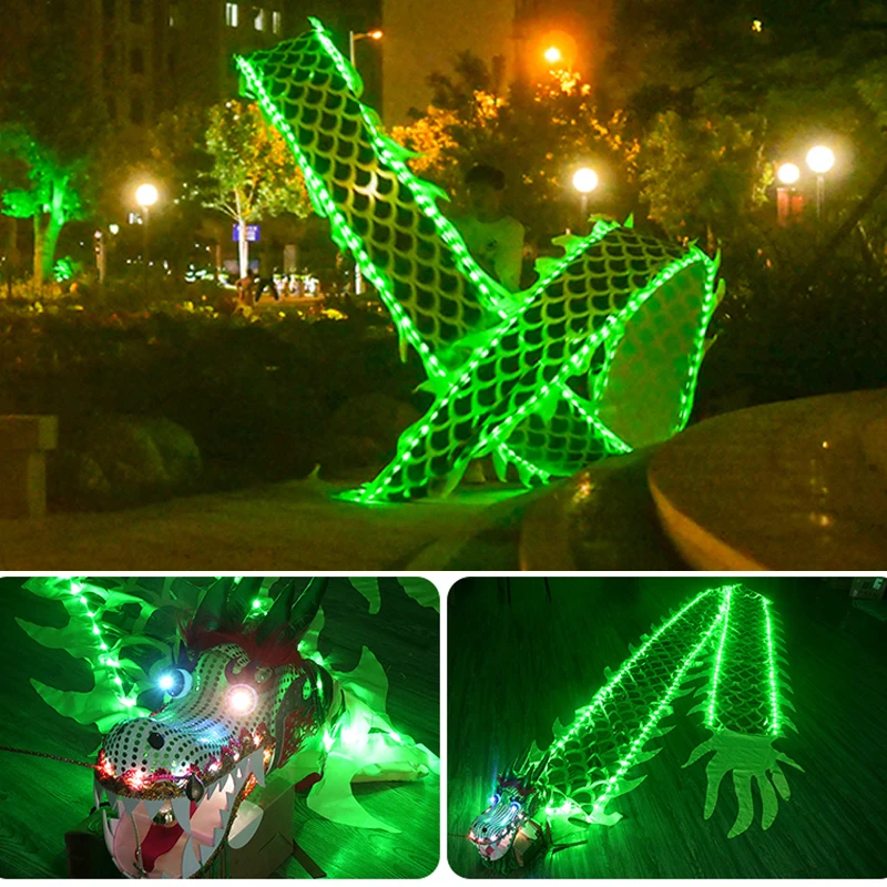 3D Dragon Head 6/8/10M Luminous Dragon Stage Performance Props Outdoor Sports Fitness, Rope Swinging Shiny Toys New Year\'s Gift