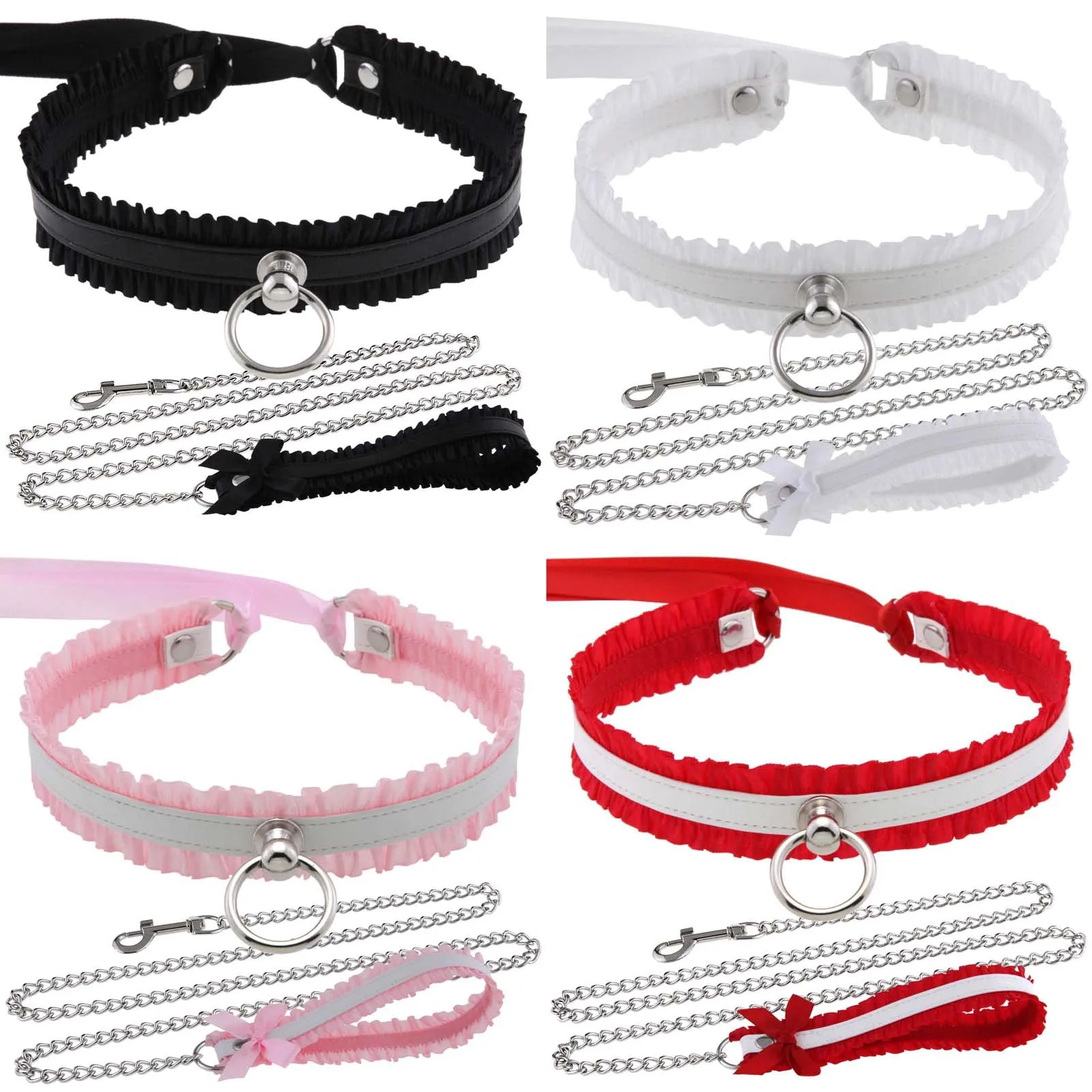 DIEZI-collar de cadena de cuero con encaje Harajuku para hombre y mujer, Gargantilla circular Punk gótica, joyería de cadena para el cuerpo