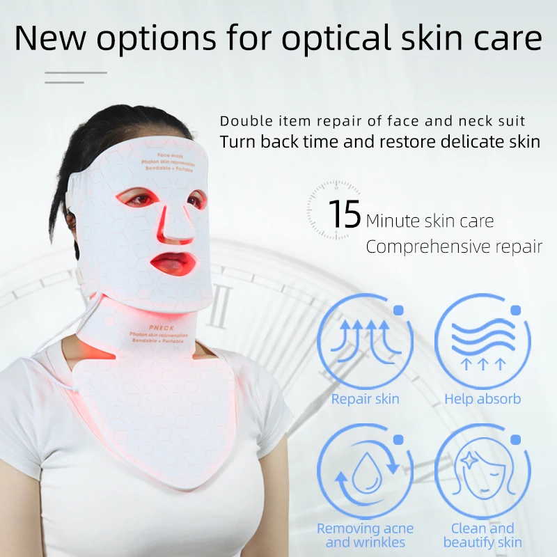 USB Rechargeable 4 Colors Led Red Light Therapy Face Neck Mask Near-Infrared 850 Red Light Skin Rejuvenation Beauty Device