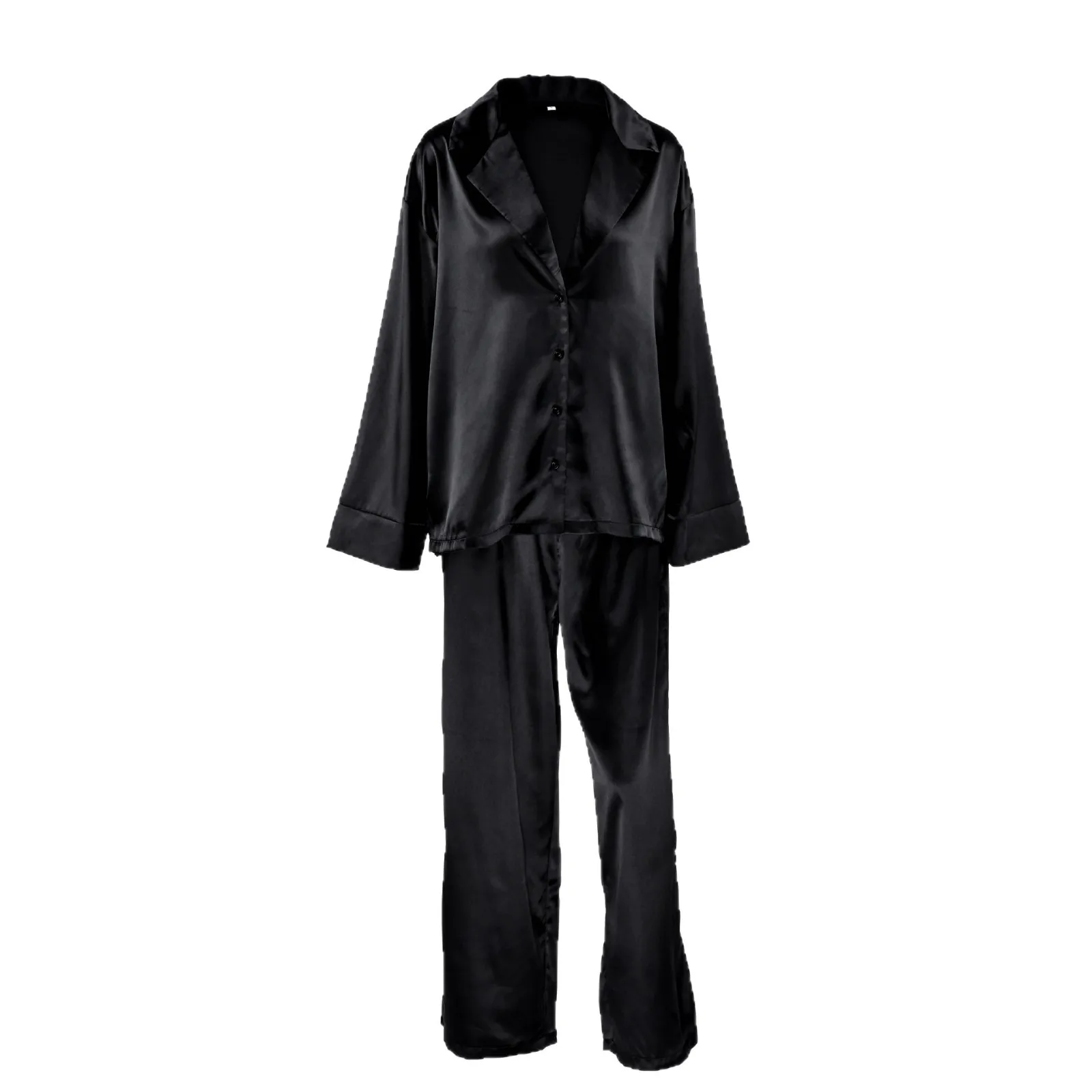 Thin Long Sleeve Set Full Length European and American Style with Notched Collar Autumn Long Pants Outdoor Loungewear for Women