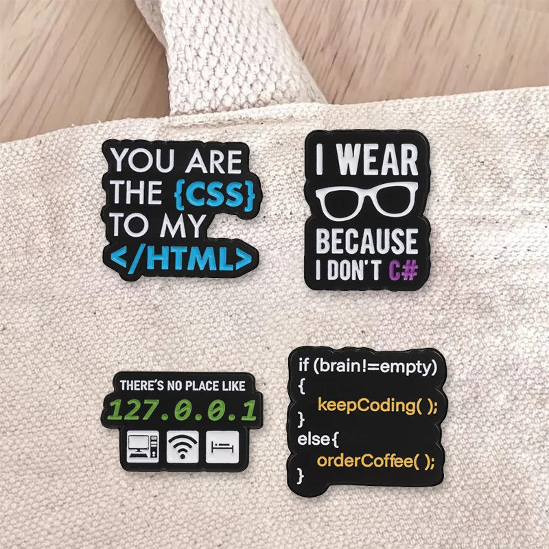 Programmer Code Slogan Enamel Badge Funny HTML CSS Programming Quote Lapel Pin For Coder Geek Backpack Gift