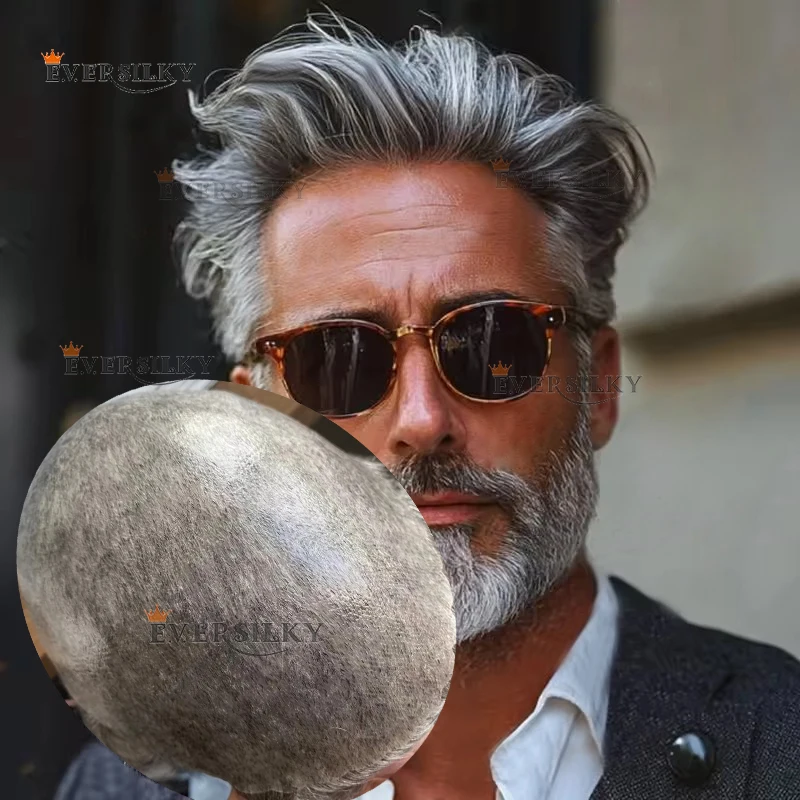 رمادي 1B40 1B80 للرجال شعر مستعار طبيعي قوي رقيق الجلد بولي Pu Baldnes أسود براون الشعر البشري نظام استبدال الإسكالوب #1