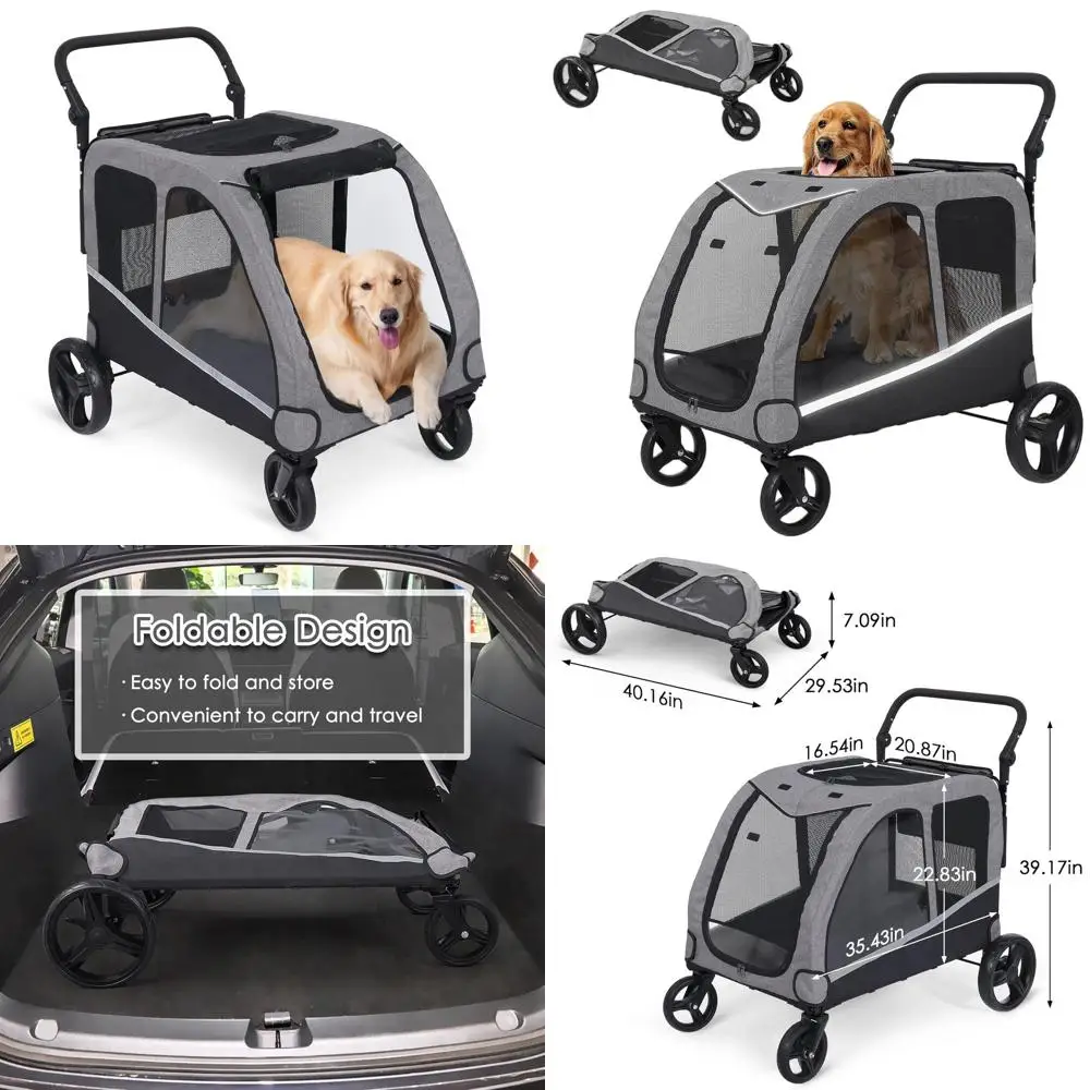

Large & Medium Dog Stroller, Extra Large Pet Wagon, Adjustable Handle, 2 Dog Capacity, Foldable, Up to 130 lbs