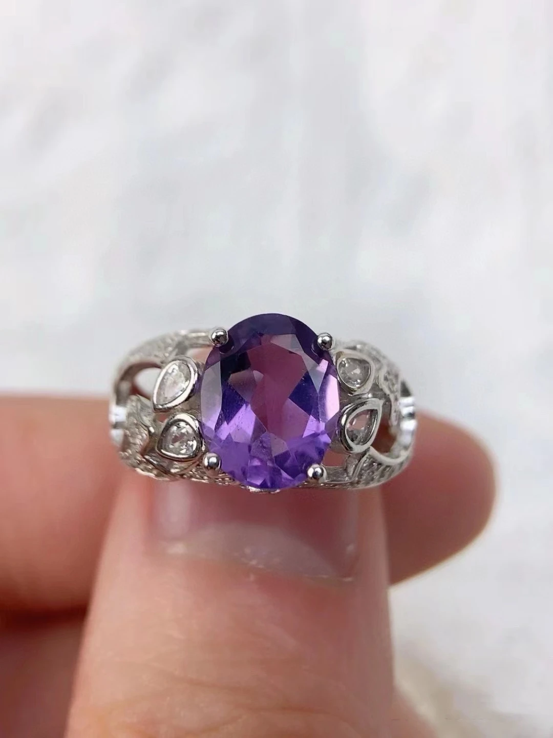 

2024 Newest purple Amethyst ring for women jewelry real 925 silver oval natural gem girl birthday gift lucky birthstone