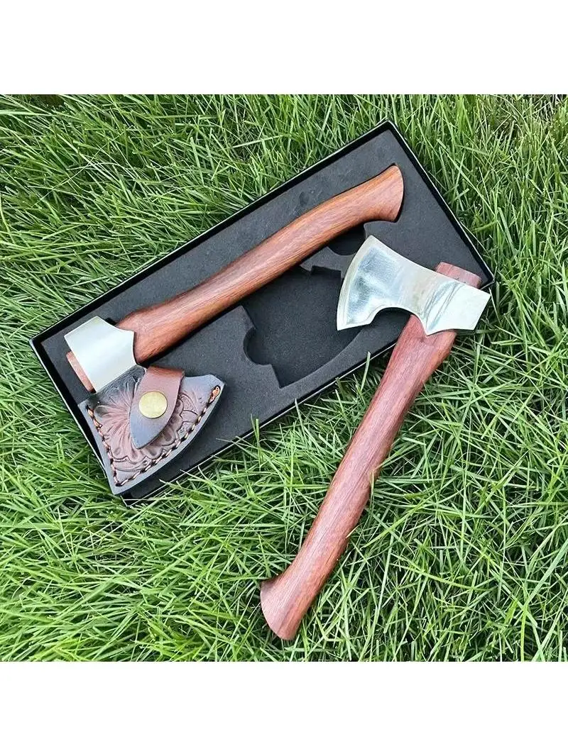 Siekiera Kempingowa Outdoorowa, Sekiery Taktyczne Prezent Dla Mężczyzny Drewniana Rączka z Skórzaną Pochwą Pudełko Dropshipping — 2