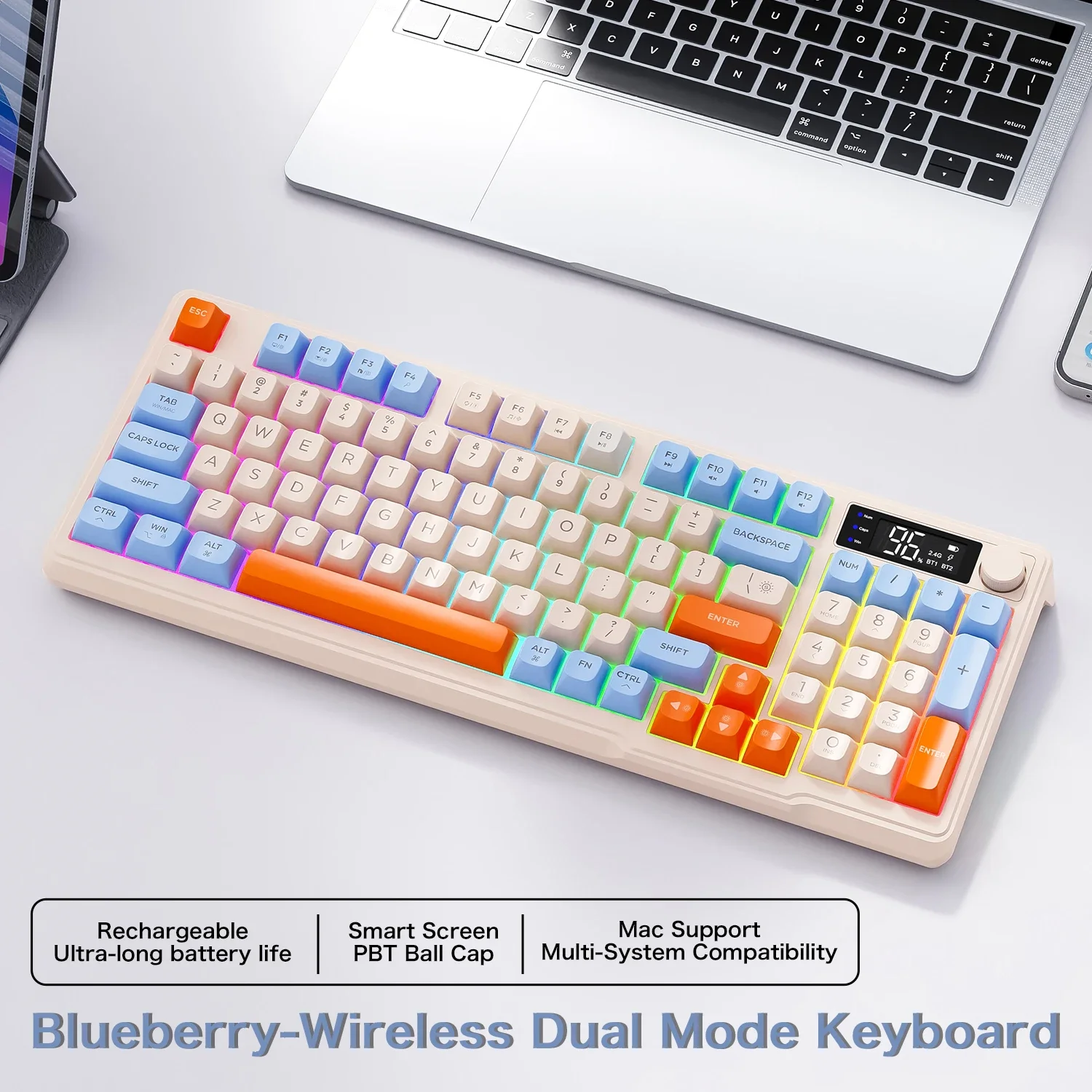 Imagem -02 - Wireless Bluetooth Wolf Gaming Keyboard Dual-mode Conexão Multi-dispositivo Tela Eletrônica Ergonomia M96