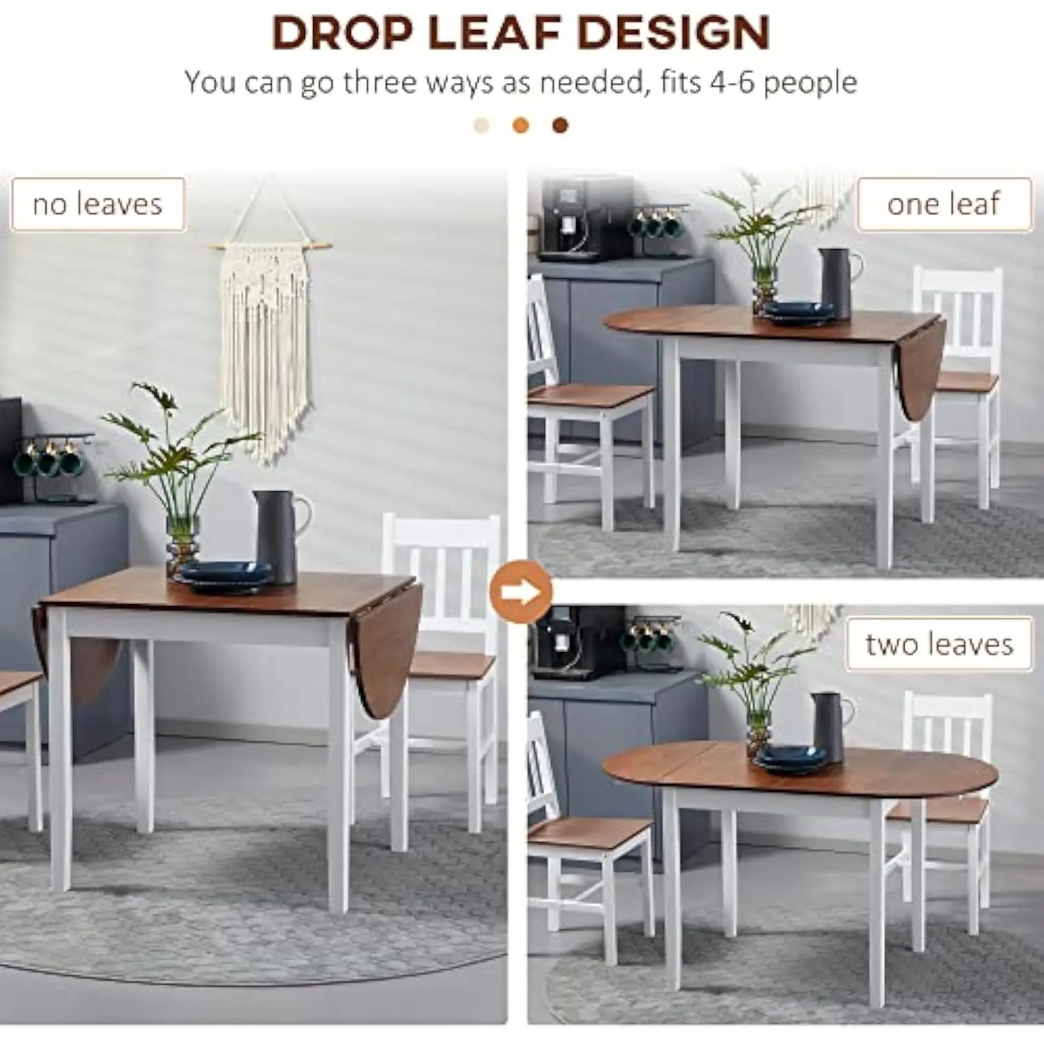 55 Solid Wood Kitchen Table, Drop Leaf Tables for Small Spaces, Folding Dining Table, Brown