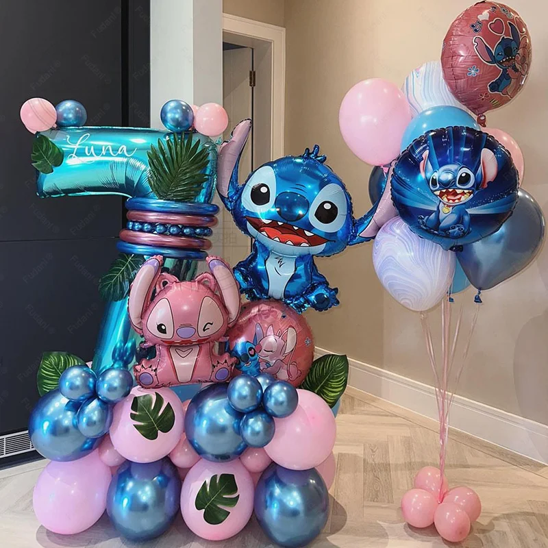 63pcs Disney Lilo & Stitch Theme Birthday Party Balloons Kit Blue Number 1-9 Foil Balloon Child Birthday Party Baby Shower Decor