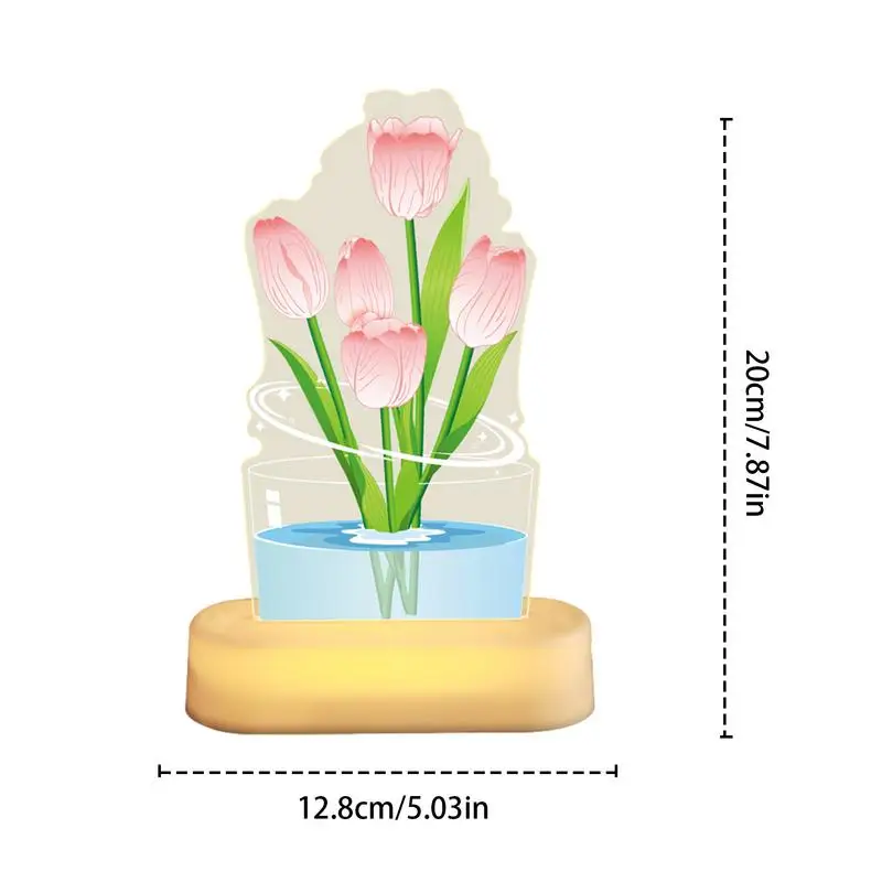 Cordless LED Flower Desk Lamp, 3D LED, Decoração dos Namorados, Bedroom Table Lamp, Acrylic Light Up, Flores artificiais para casa