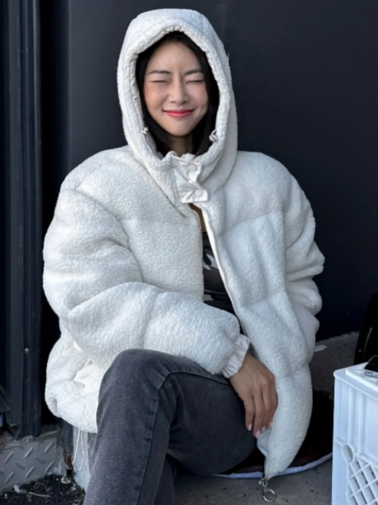 

Women's Hooded Thiened Double-Sided Wearable down Cotton Jaet Autumn Winter New Sle Loose Lamb Fur Cotton Coat Outerwear