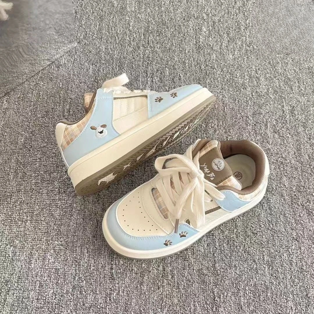

2025 Girls Spring Autumn New Style Durable Soft Bottom School Style Lightweight Versatile White Sneakers Cat paw embroidery