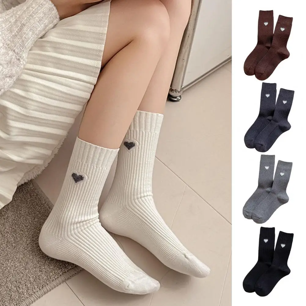 

Simple Style Socks Women Women’s Heart Pattern Mid-calf Crew Socks Ribbed Knit Boot Socks Soft Cozy Fall for Girls Women Cute