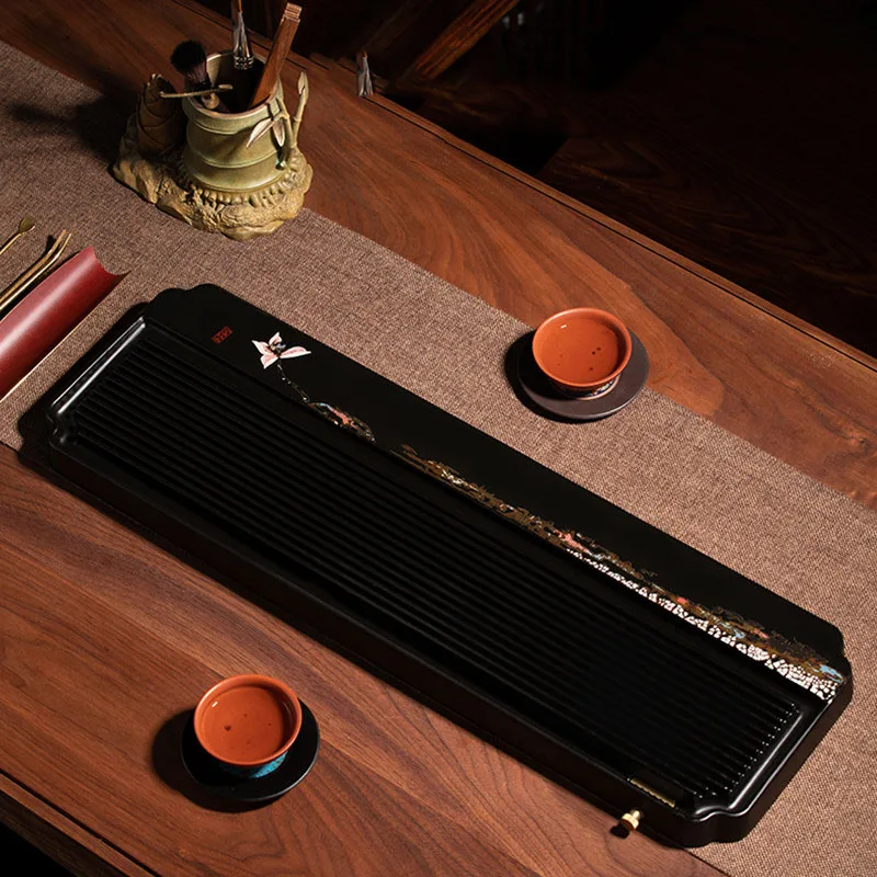 

Black Tableware Tea Tray Living Room Rectangle Long Kitchen Drainage Valet Office Tea Tray Luxury Bandejas Home Decorationgs
