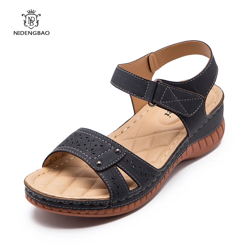

Summer Women's Sandals Wedge Hook&loop Ladies Flats Shoes Sewing Platform Female Open Toe Casual Sandals Plus Size Woman Shoes