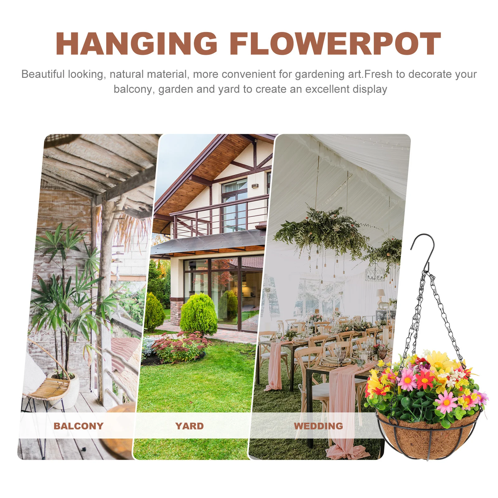 

Coconut Palm Hanging Flower Basket Artificial Plants For Garden Decor Indoor Outdoor Home Yard Balcony Hanging Flowerpot