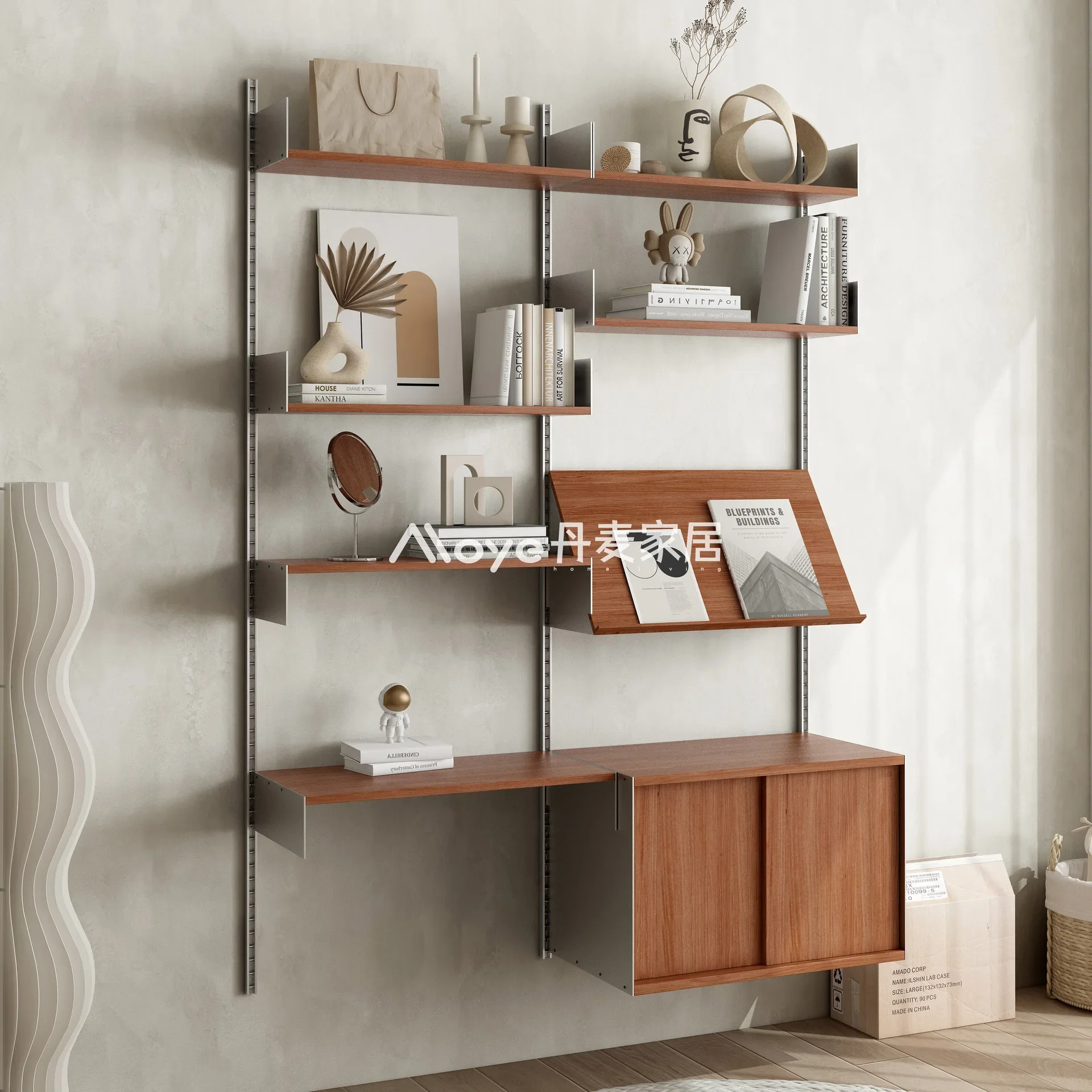 رف Vitsoe606 رف كتب على الحائط الاسكندنافي رف تخزين مثبت على الحائط من الخشب الصلب #3