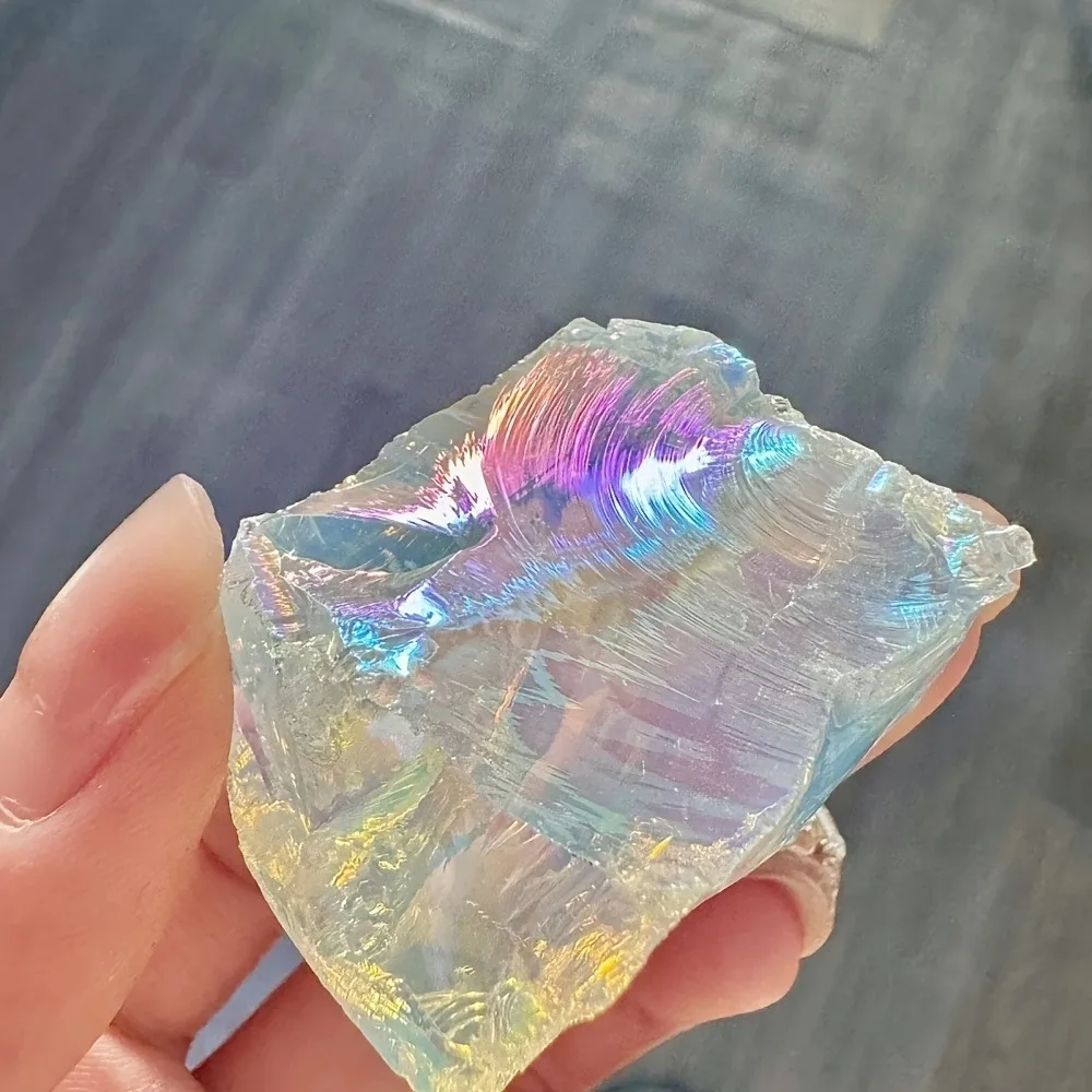 Natural Unique Colorful Rainbow Aura Opal Stone Crystal Electroplated Glitter Raw Stone Mineral Specimen Reiki Healing Gift