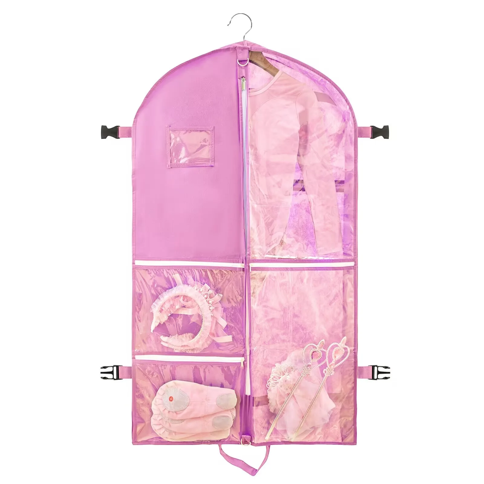 Pink Black Purple Breathable Non-woven Clothing Dust Cover Garment Bags With Buckle Pockets Dance Dress Suit Travel Storage Bags