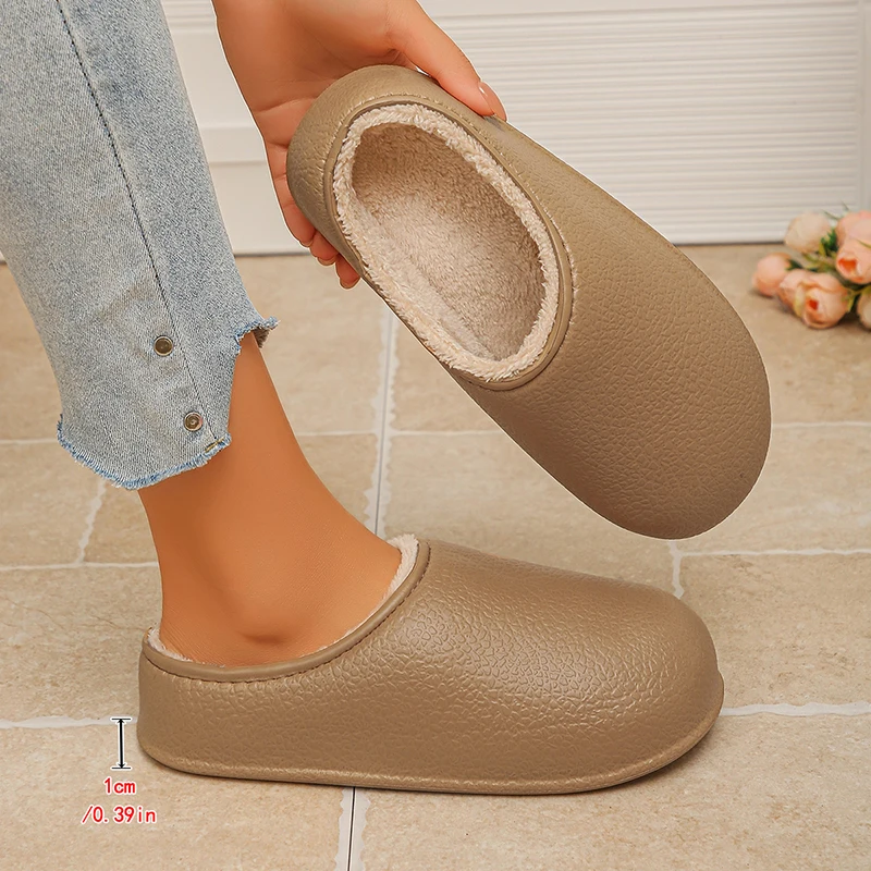Eva Waterproof Winter Cotton Slippers Women Comfortable Non Slip Soft Sole Home Plush Slippers Flat Heel Warm Mule Slides 41