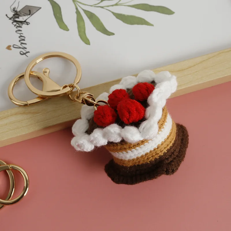 Porte-clés pendentif gâteau au chocolat doux, porte-clés au crochet pour sac, fabrication à la main, porte-clés gâteau dessert ogo, cadeaux créatifs, porte-clés nourriture mignonne