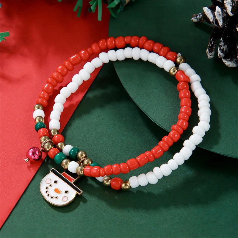 

Trendy Women's Enamel Charm Bracelet Pendant Necklace Christmas Tree Santa Rice Beads Moon Snowman Xmas Jewelry New Year Gift