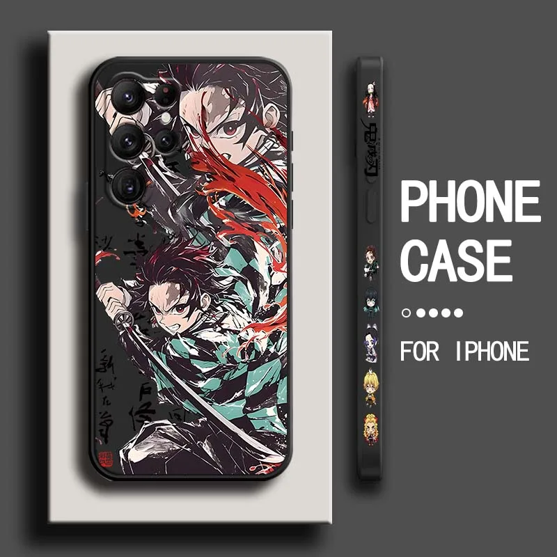 

D-Demon S-Slayer Anime For Samsung Galaxy S25 S24 S23 S22 S21 S20 Ultra Plus FE 5G Liquid Left Rope Cover Phone Case
